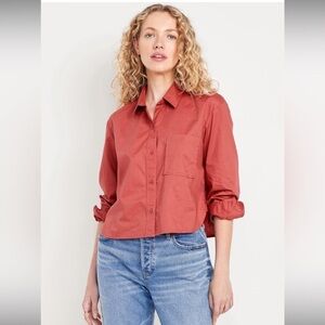 NWT Old Navy Cropped Button Down Shirt in Mauve Rose Size X-Small